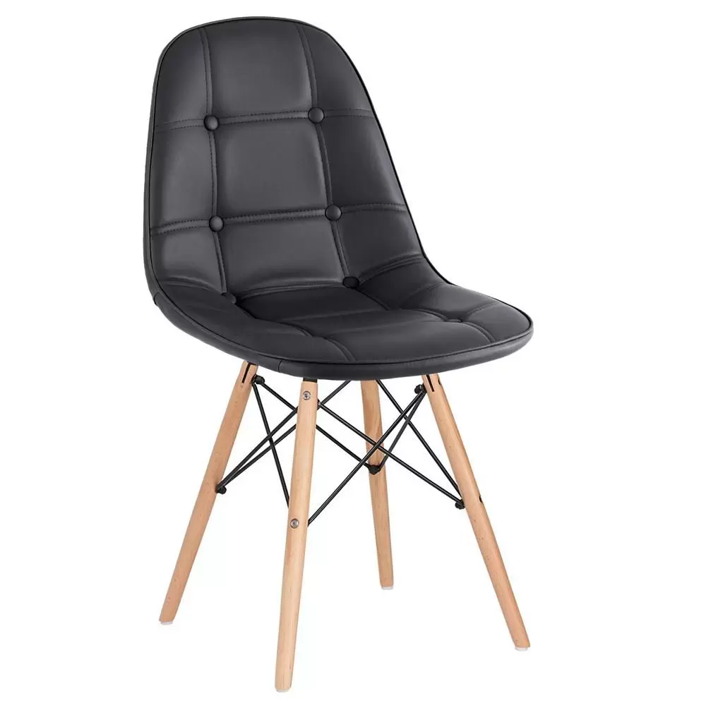 Cadeira estofada Eames Eiffel Botonê – Base de madeira clara – Loft7