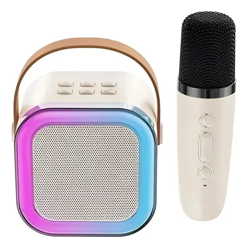 MINI CAIXA DE SOM KARAOKÊ K12 COM MICROFONE SEM FIO