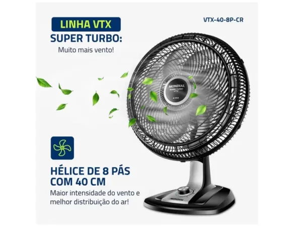 Ventilador de Mesa Mondial VTX-40-8P Turbo 40cm 3 Velocidades - Image 7