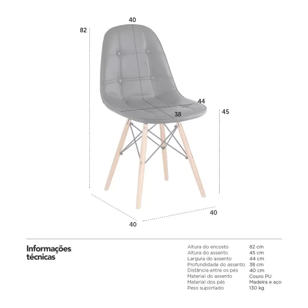 Cadeira estofada Eames Eiffel Botonê - Base de madeira clara - Loft7 - Image 5