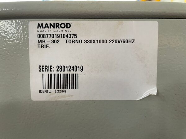 Torno Mecânico Industrial MR-302 330 x 1000 mm 220/380V - MANROD-MR-302 - Image 5