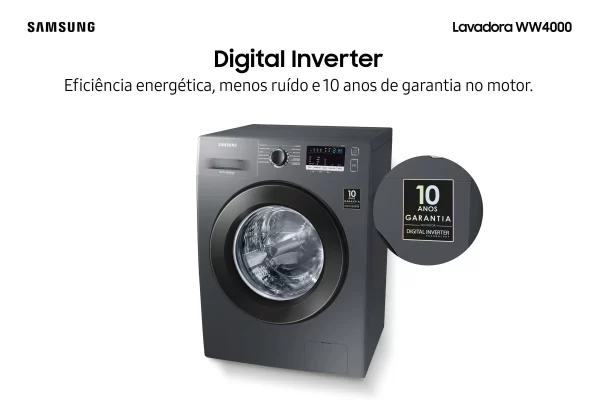 Samsung Lavadora de Roupas WW4000 Digital Inverter 11kg Inox 220V - Image 7