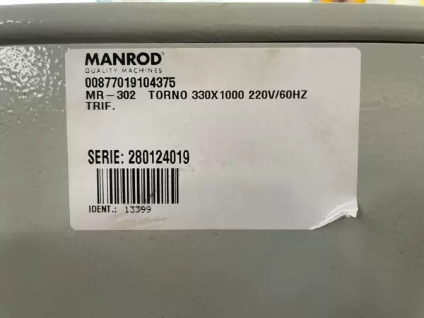 Torno Mecânico Industrial MR-302 330 x 1000 mm 220/380V - MANROD-MR-302 - Imagem 5